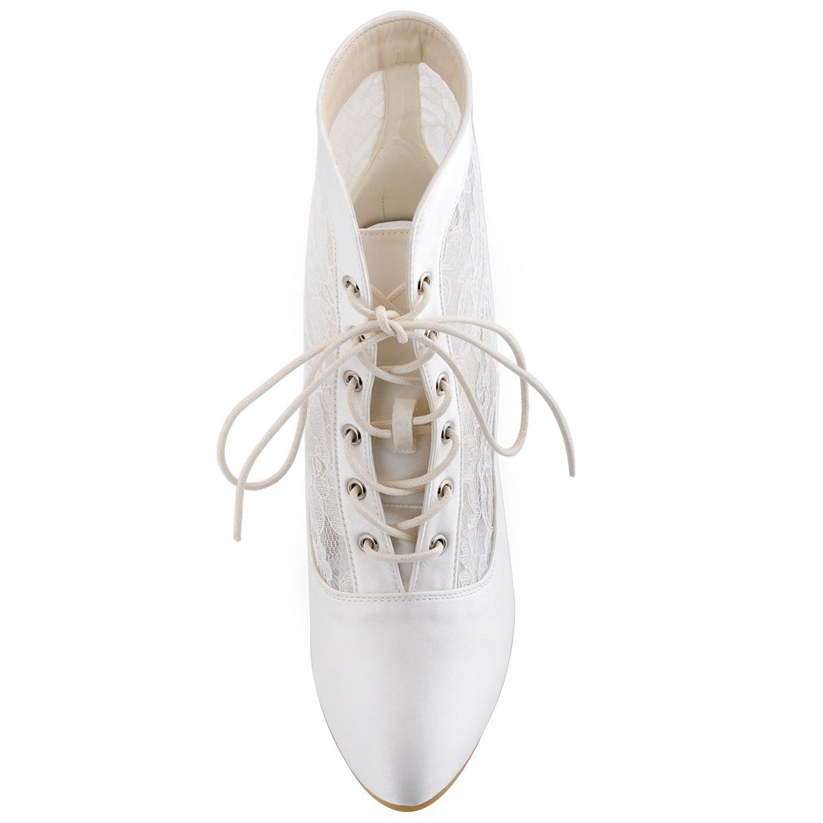 ELEGANTPARK Women Closed Toe Chunky Heel Lace Up Satin Lace Wedding Bridal Boots - Image 5