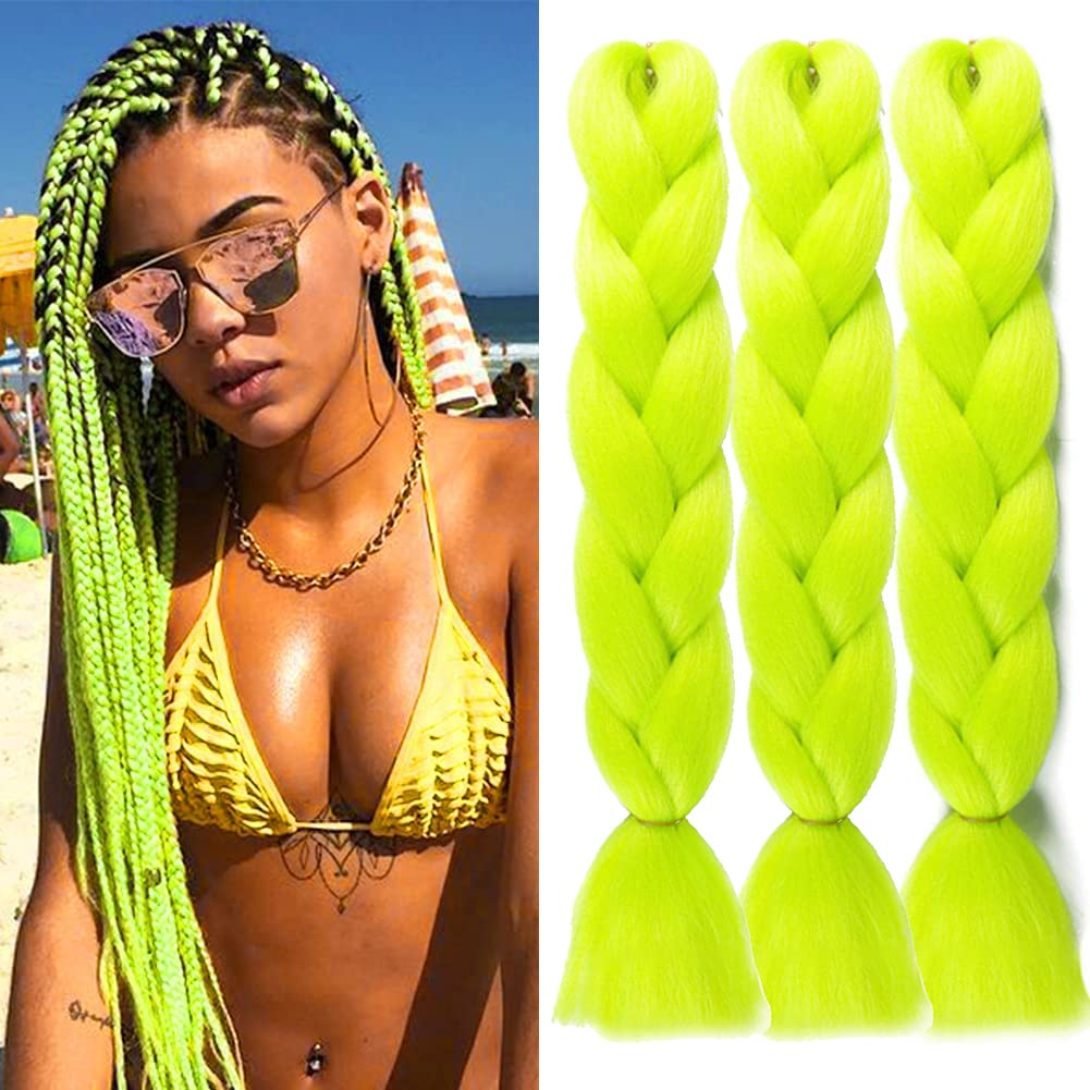 Colorfulpanda 3ps/pack 24inch Box Braid Hair Extensions,Synthetic Jumbo Braid Hair Extension Afro African Hair Extensions for Braiding Crochet Twist Hair,Bright Green — image 1