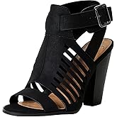Soda Yummy ~ Gladiator Cutout Stacked Heel Sandal Shoes with Adjustable Ankle Buckle