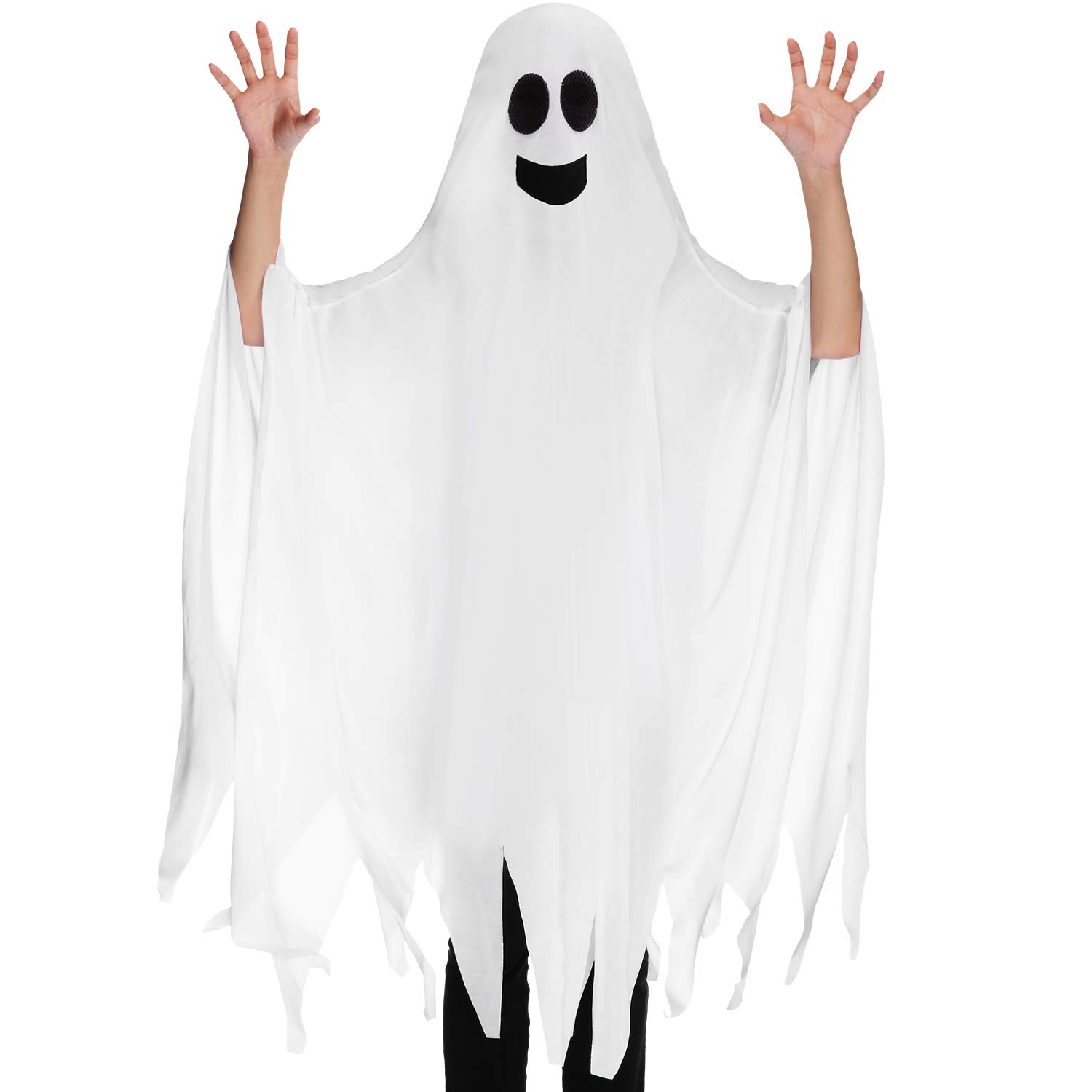 Geyoga Ghost Halloween Costume for Kids Adult Ghost Costume Tattered Gown Cosplay Role Play Supplies for Child over 8 Years Old, 4.27 x 3.94 Feet(Smile Style)