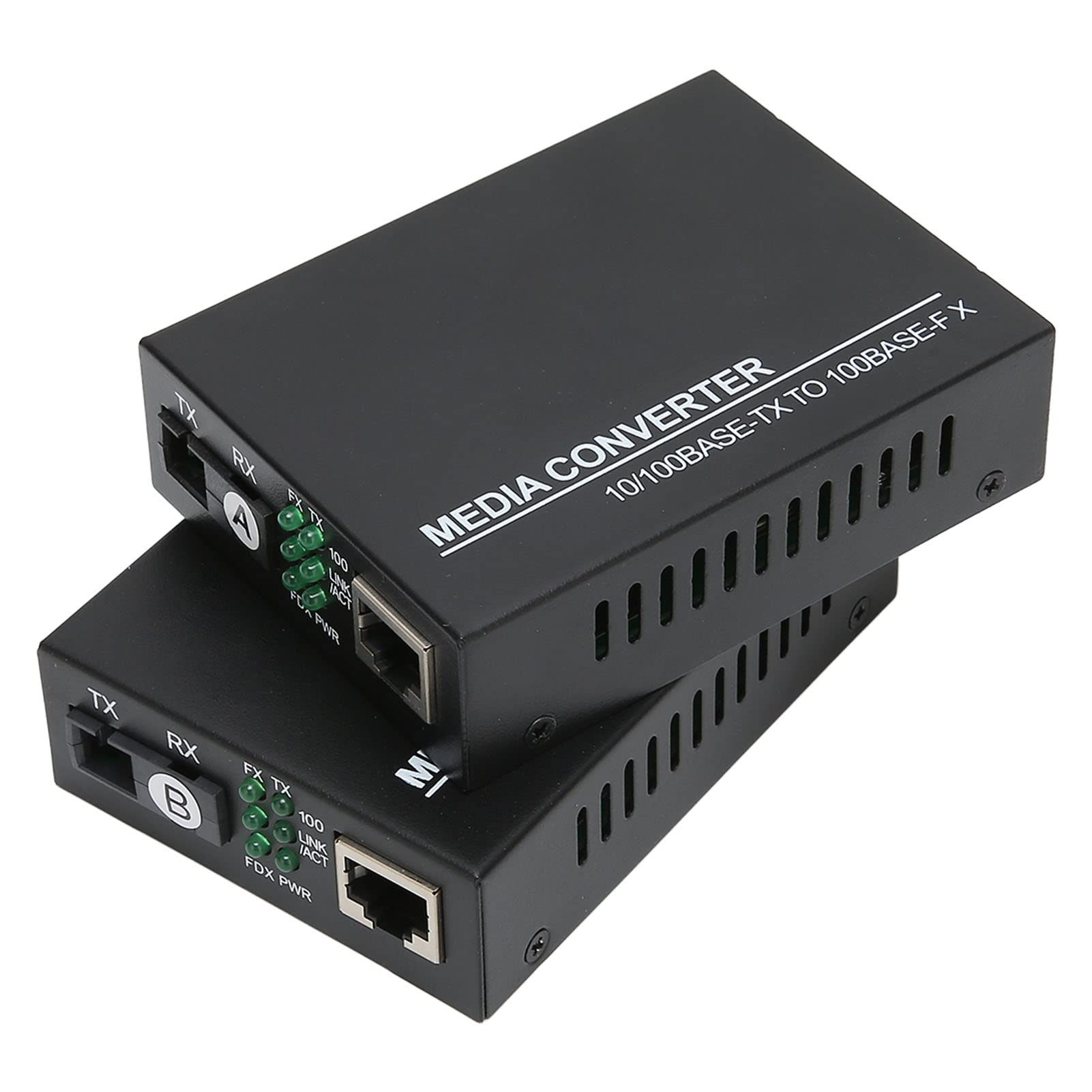 Media Converter Optical Ethernet, Single Mode 10 100Base TX to 100Base FX RJ45 to SC Fiber Transceiver Metal Housing Media Converters