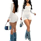 Hafailia Bodycon Jumpsuits for Women Sexy Backless Rompers Long Sleeve Scoop Neck Bodysuits One Piece Outfits
