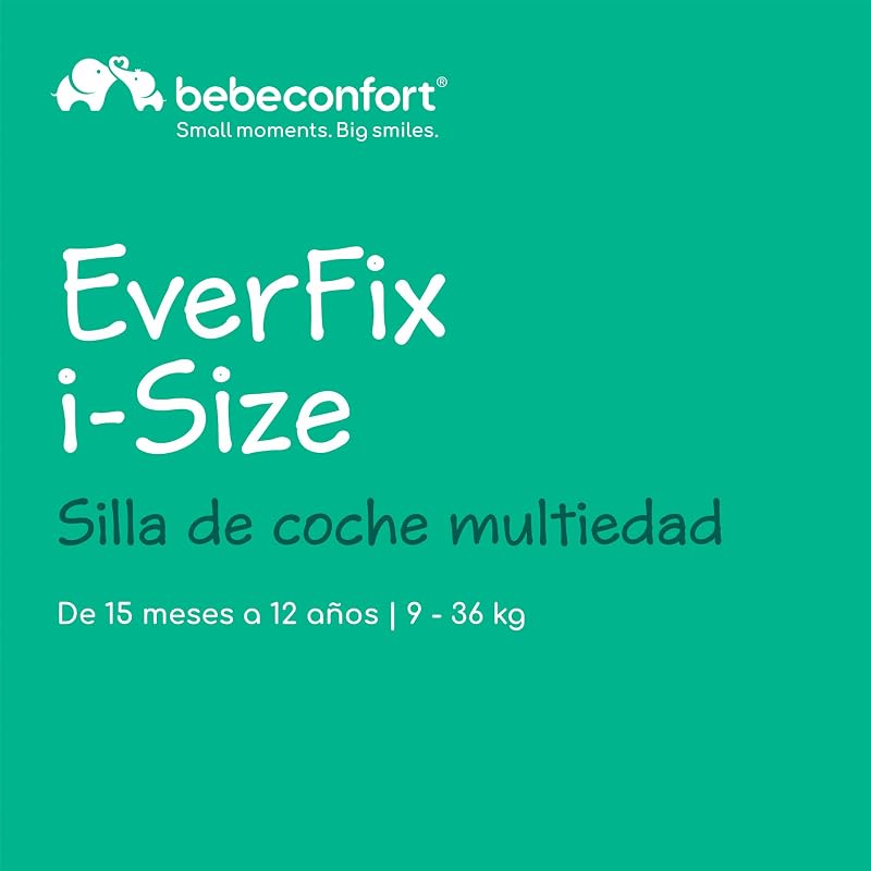 Ever Fix i-Size Silla de coche isofix grupo 123 reclinable 4 posiciones, protectores laterales, para niños de 15 meses a 12 años, Tinted Black