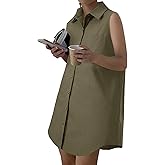 LYANER Women's Casual Shirt Dress Collar V Neck Sleeveless Button Down Loose Mini Dresses