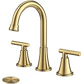 Bathroom Faucets for Sink 3 Hole, Hurran Brushed Gold Bathroom Sink Faucet with Pop-up Drain and Supply Lines, Stainless Steel Lead-Free Widespread Faucet for Vanity RV Farmhouse Sink