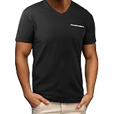 Mens Short Sleeve T-Shirts Fashion V Neck Solid Classic Shirts Loose Lightweight Casual Summer Basic Tees with Pocket