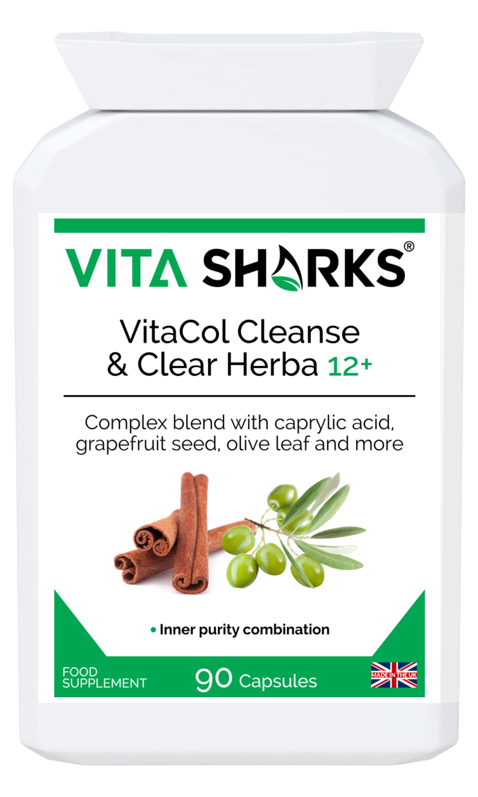 VitaCol Cleanse & Clear Herba 12+ Immunity Boosting Bowel & Colon Cleansing Vegan Formula. 12 Natural Kosher Ingredients for Digestive Health & General Body Detox