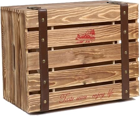 Grande Caja De Vino Retro Madera Seis Botellas Color Del Registro Con Cerradura De Metal Y