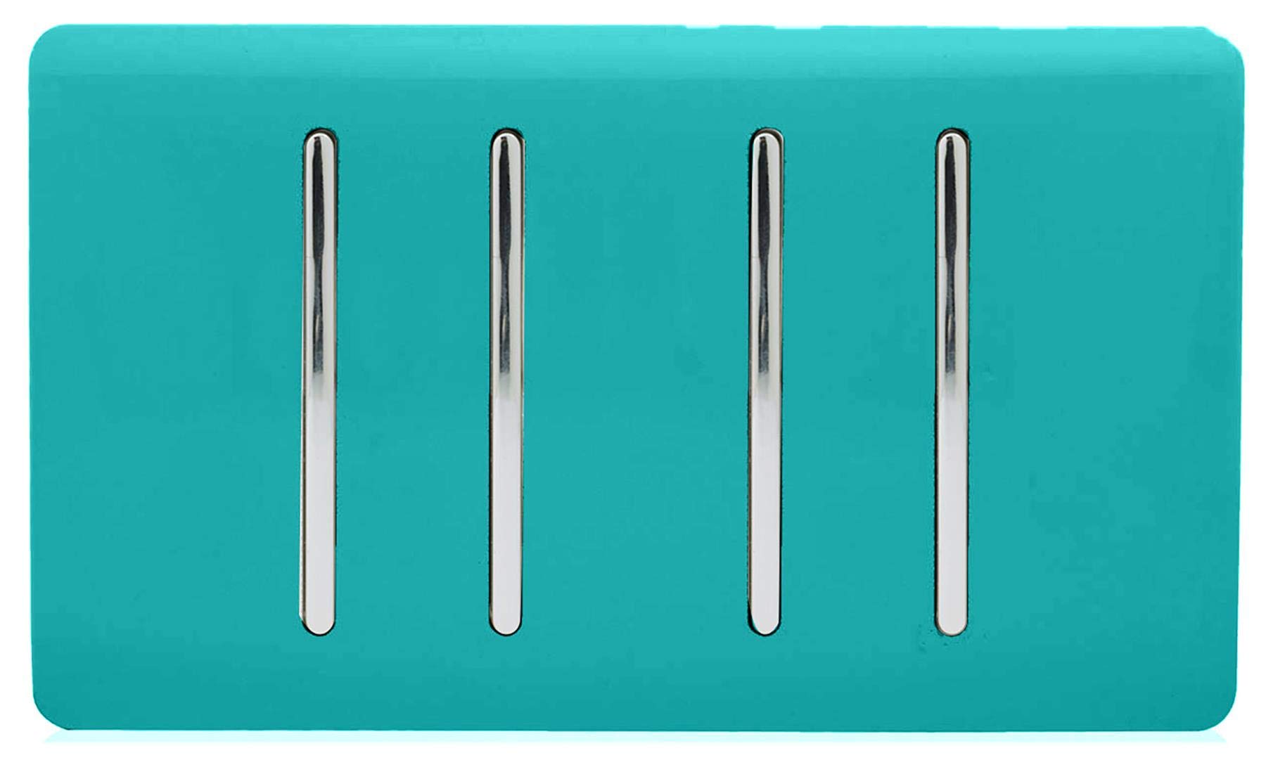 Trendi 4 Gang 2 way 240V Screwless Raised Front Twin Plate Plastic Artistic Modern Glossy 10 Amp Chrome Rocker Quad Electrical Wall Light Switch Bright Teal - ART-SS44BT โ image 1