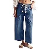 Cicy Bell Women's Wide Leg Jeans Casual Drawstring High Wasit Boyfriend Loose Baggy Capri Denim Pants with Pockets