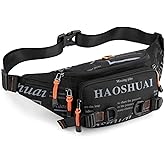 Fanny Pack Belt Waist Bag for Men &Women Unisex Waterproof Hip Pack with Headphone Jack and Zipper Adjustable Strap Running Pack for Outdoors & Gym (Black)