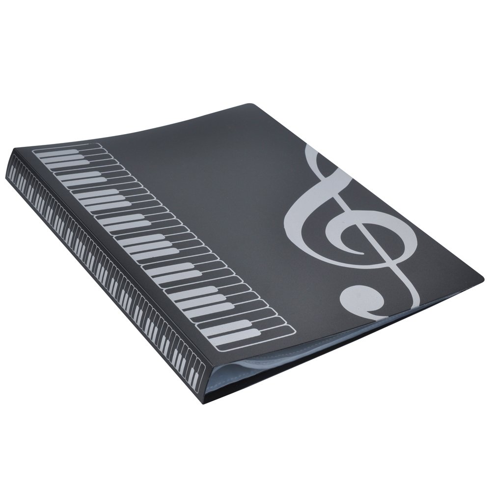 A4 Size Music Sheet File Folder A4 Size Documents Holder Storage Folder 40 Pockets (G Clef-Black)
