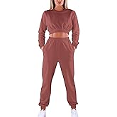 Mokoru Women's Workout 2 Piece Outfits Tracksuit Long Sleeve Crop Tops Joggers Pants Sets Sweatsuits