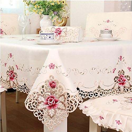 iHappy Anniversary Party Decor Rose Flower Embroidered Cutwork Rectangle Mother's Day Gift,69x106 Inches