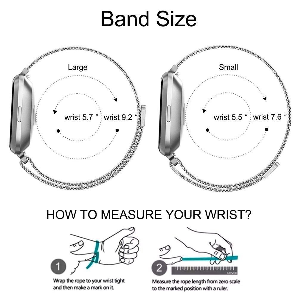 Mercase Fitbit Versa Armband[Prämie Edelstahl, Starkem Magnetverschluss, Atmungsaktivem Super Comfortable Milanese Loop]Smartwatch Verstellbarem Ersatzband Sports Armbänder Klein(5.5”-7.6”) Silber