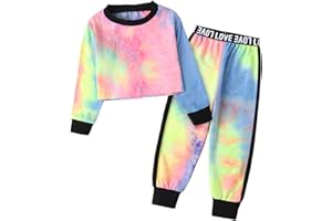Betusline Girls 2 Piece Outfits Girls Cropped Sweatsuit Pants Outfit Clothes Set, 4T-14 Years