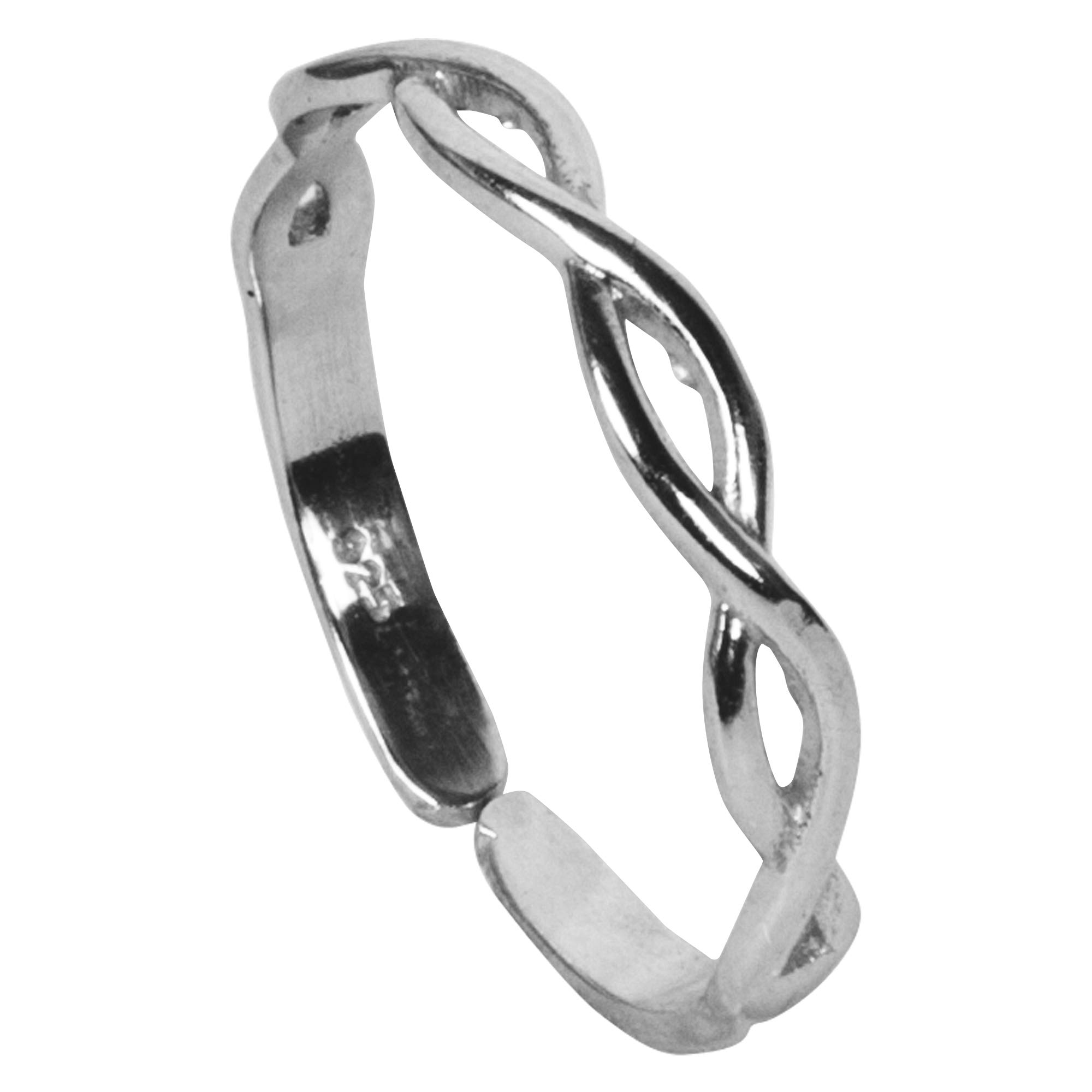 Mnshaa Ring 925 Sterling Silver Rhodium Plated Double Helix Design Open Adjustable Finger Toe Ring Knuckle Joint Cuff Thumb Band for Women Girls Beach Jewellery in Gift Box for Anniversary Birthday