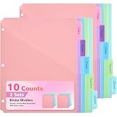 SUIN 5-Tab Binder Dividers with Pockets - Heavy Duty Plastic Dividers for 3 Ring Binder, Letter Size Poly Page Separators with Tabs &amp; Label Stickers, Diamond Texture, 5 Pastel Colors, 2-Pack