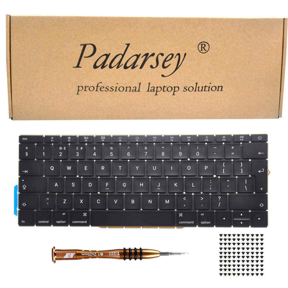 Pardarsey Replacement Keyboard UK Layout Compatible for MacBook Pro 13" inch A1708 Without touchpad bar MacBookPro14,1 MacBookPro13,1 A1708 Late 2016 mid 2017 with 50 PCE Screws+Screwdriver