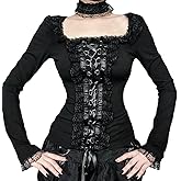 Goth Lace Crop Tops for Women Long Sleeve Trendy Basic Tee Shirts Y2k Tops Black Casual Blouse