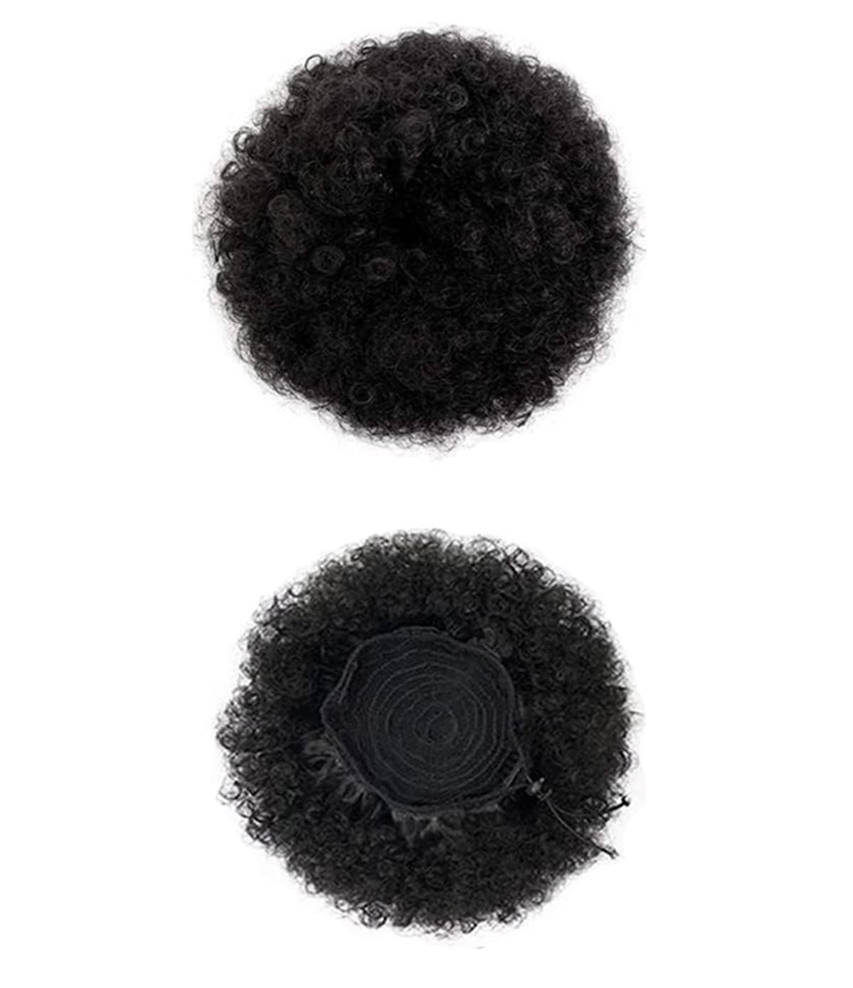 Afro Puff Drawstring Ponytail Hair Extension Black Kinky Curly Hair Bun Synthetic Hairpieces Clip Afro Kinky Curly Ponytail Elastic Wrap Hairpieces with Clips (Nature Black)