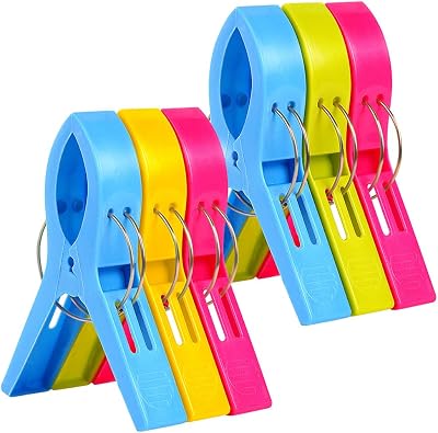 Vicloon Beach Towel Clips 6 PCS Large Plastic Clothes Pegs 4 Color
