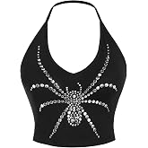 SHENHE Women's Y2K Halter Snake Print Fitted Gothic Crop Cami Top | Sleeveless Soft Stretch Knit Fabric, Great for Night Out Club Party and Goth Streetwear Outfits