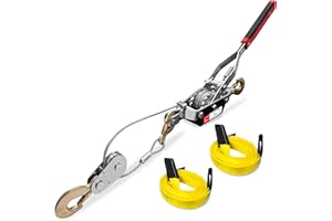 YATOINTO Come Along Winch 5 Ton Capacity 11FT Steel Cable 3 Hooks Heavy Duty Come Along Tool with Dual Gears with Two 1"x8FT Lifting Sling Automotive Hoist Cable Puller Ideal for Vehicle Rescue