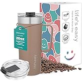 Life's Easy 20oz Stainless Steel Mug w/Handle - Double Wall Insulated Travel Tumbler w/Flip Lid - Leak Proof Tumbler-Thermal Cup for Coffee, Tea & More - Keep Hot & Cold Drinks (Brown, 20 oz)
