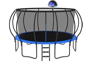 Lavay 16FT Pumpkin Tranpoline for Kids, Heavy Duty Outdoor Tranpoline Set with Basketball Hoop, Safety Enclosure Net, LED Lig