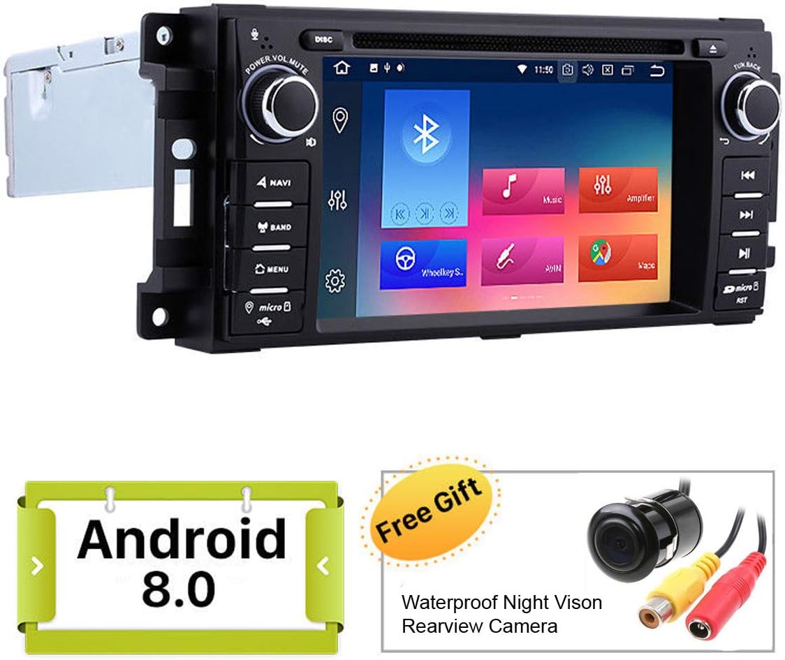 SMARTNAVI Android 8.0 Car Stereo GPS DVD Player for Jeep/DODGE/CHRYSLER Head Unit Single Din 6.2" Touch Screen Indash Radio Receiver with Navigation Bluetooth/3G/Rear Camera