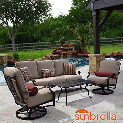 Lakeview Outdoor Designs Bocage 4 Piece Cast Aluminum Patio Conversation Set W/Sofa, Swivel Rock ...