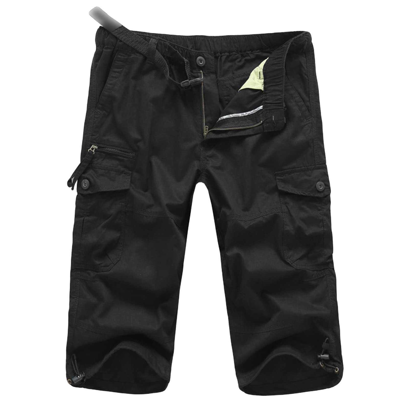 Men's Relaxed Fit 3/4 Cargo Shorts Twill Elastic Waist Multi