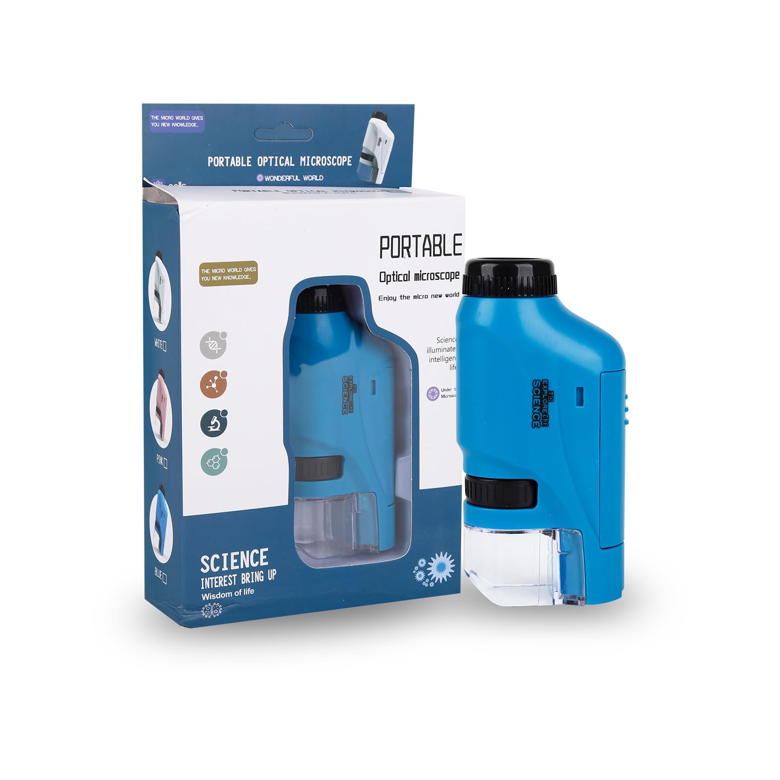 60X-120X Portable Kids Microscope Mini Pocket Microscope with LED Light - High Definition for Gift, Educational Toy, Home Study Preschool (Blue)