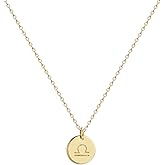 Befettly Constellation Necklace Pendant 14K Gold-Plated Hammered Round Disc Engraved Zodiac Sign Pendant 17.5’’ Adjustable Dainty Necklace