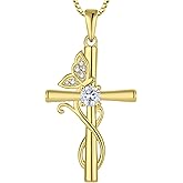 STARCHENIE Butterfly Cross Necklace 925 Sterling Silver Crucifix Pendant Birthstone Jewelry for Women