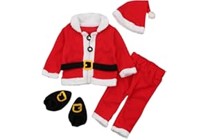 LouVasabuce Toddler Baby Girls Boys Christmas Outfit Long Sleeve Santa Claus Cosplay Costume Coat+ Pants + Hat + Socks Set