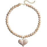 SHANTYSON Chunky Heart Penadnt Necklace for Women Statement Boho Puff Heart Necklaces Big Acrylic Beaded Chain Jewelry Gift