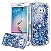 Galaxy S6 Edge Case, Galaxy S6 Edge Liquid Glitter Case,PHEZEN 3D Creative Design Shiny Quicksand Flowing Bling Glitter Sparkle Heart Clear Hard Case for Samsung Galaxy S6 Edge - Blue Diamonds