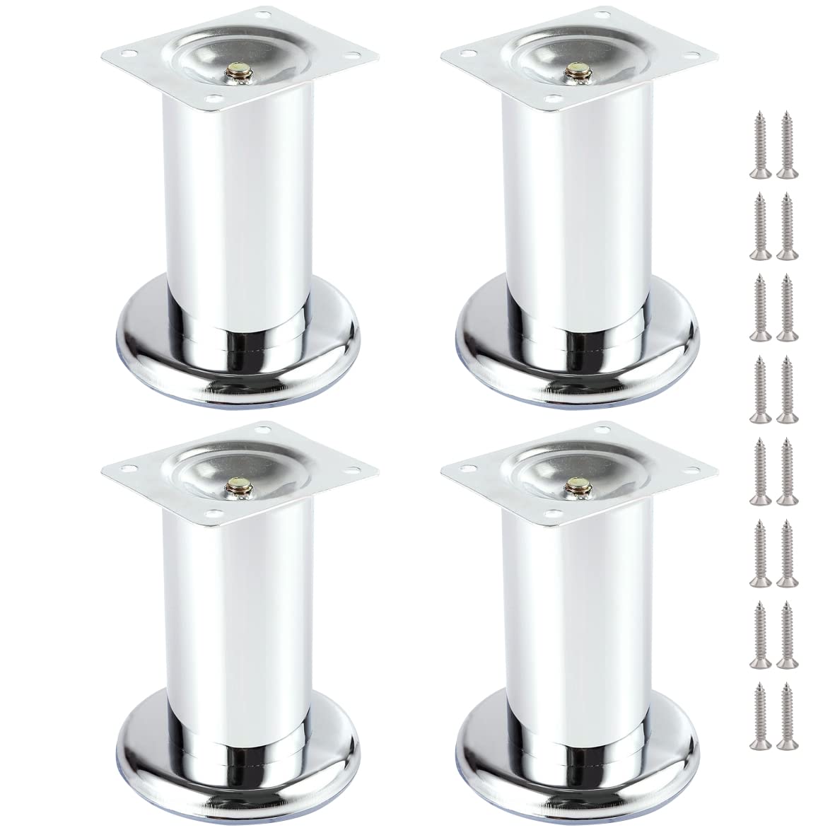 MixDora 4 x Furniture Foot Wardrobe Foot Bed Feet Couch Feet Sofa Feet Furniture Leg Base Chrome (100mm)