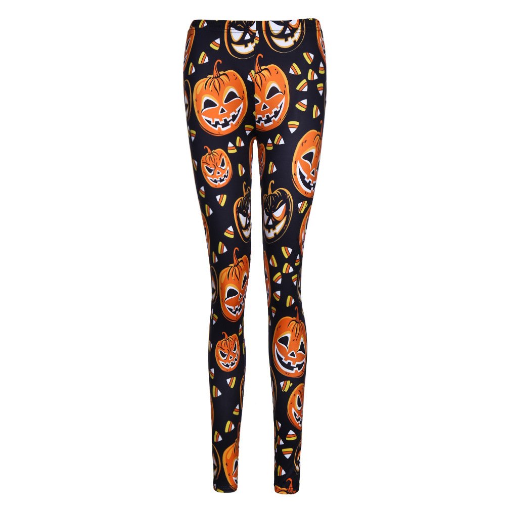 Women\'s Printed Leggings Full Length Colorful Pants (Large, Pumpkin)