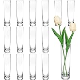 Fixwal 15 Pack Glass Cylinder Bud Flower Vases for Centerpieces Clear Small Glass Vases for Wedding Decorations,Handmade Clear Glass Vases for Party Decor,Cylinder Vases in Bulk for Home Decor