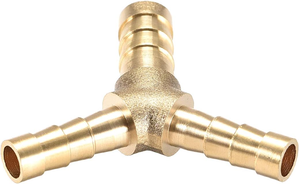sourcing map Tee Brass Barb Fitting Reducer Y Shape 3 Way Fit Hose ID 8x6x6mm, Gold, 8mm x 6mm x 6mm - Image 4