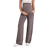 G4Free Maternity Pants Over The Belly Yoga Dress Work Pregnancy Pants Stretchy Lounge Wide Leg Trousers with Pockets