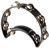 RhythmTech RT1010 Tambourine, Nickel Jingles, Black | Nickel jingles; Cushioned comfort grip