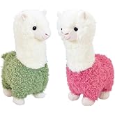 Sibupue Llama Stuffed Animals Soft Plush Cute Llama Doll for Boys Girls 9.8in 2Pieces (yantuo Fen lv se)