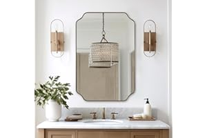 ANDY STAR 24"x36" Gold Mirror, Brushed Brass Scalloped Wall Mirror, Bathroom Mirror for Vanity, Wall Mirror with Aesthetic Scalloped Edge Design Ideal for Bathroom, Bedroom or Entryway