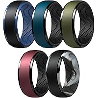 ROQ Men's Silicone Wedding Ring - Size 10, 8mm Step Edge, Beveled Metallic Platinum Color, Comfort-Fit & Breathable