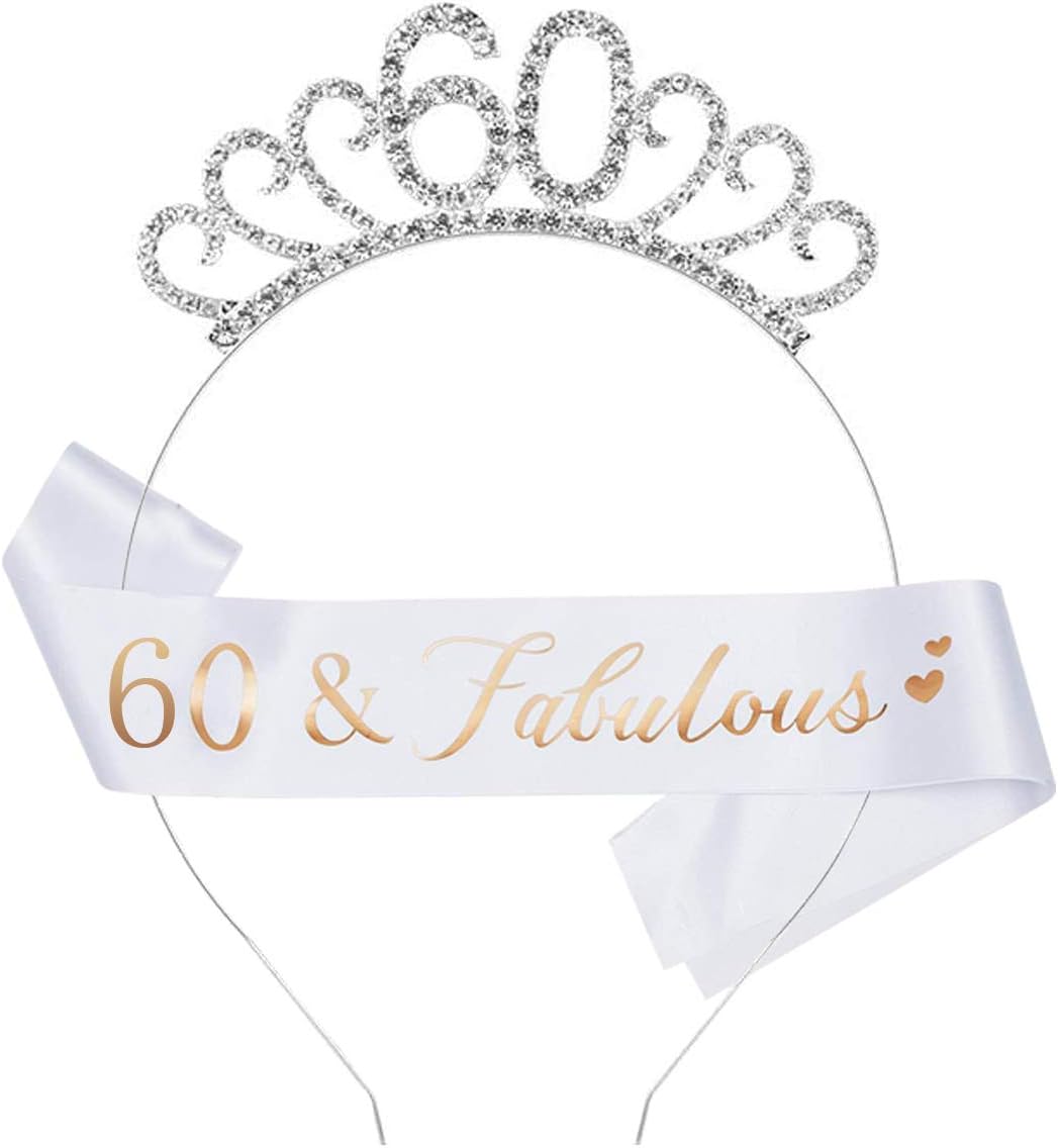 Fantasyon 60th Birthday Crown with Tiara, Crystal Rhinestone Tiara for 50th Birthday Gift Party Accessories