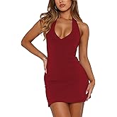 Pungdra Women's Sexy Halter V Neck Mini Dress for Women Summer Slim Fit Going Out Club Party Bodycon Short Dresses